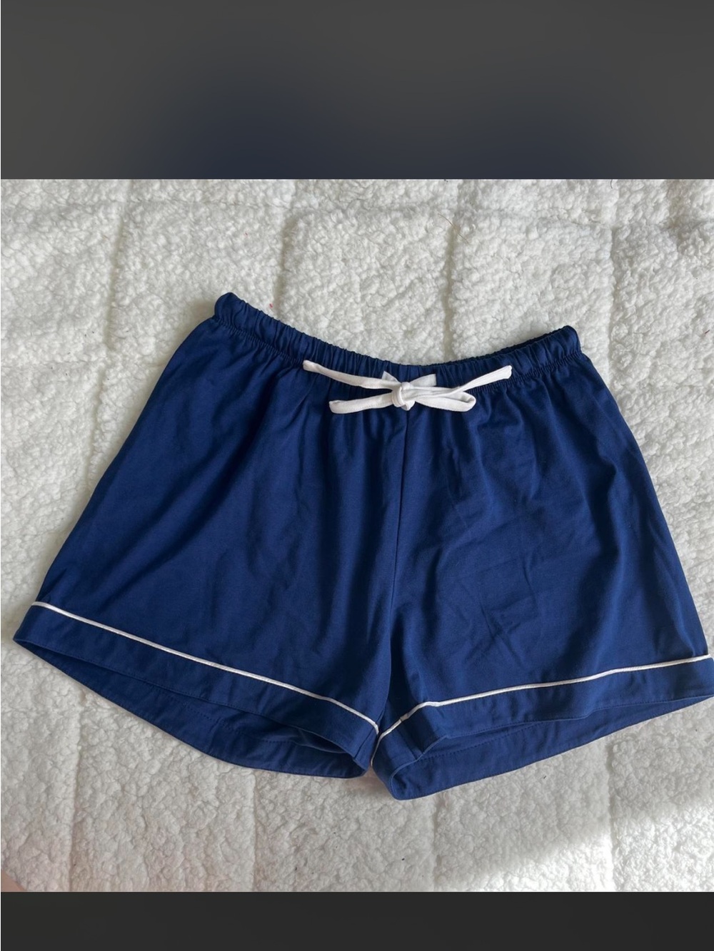 Women's Navy Pajama Shorts with White Trim and Drawstring